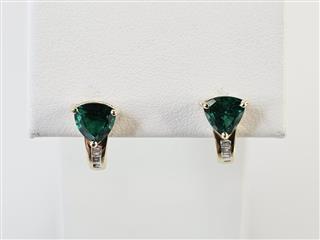 14K Yellow Gold APX 2 CTTW Trillion Emerald Diamond Stud Earrings